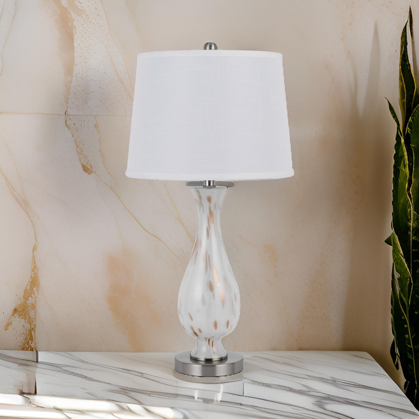 28 Inch Table Lamp Set of 2, White Shade, Elegant Curved Glass, Metal Base