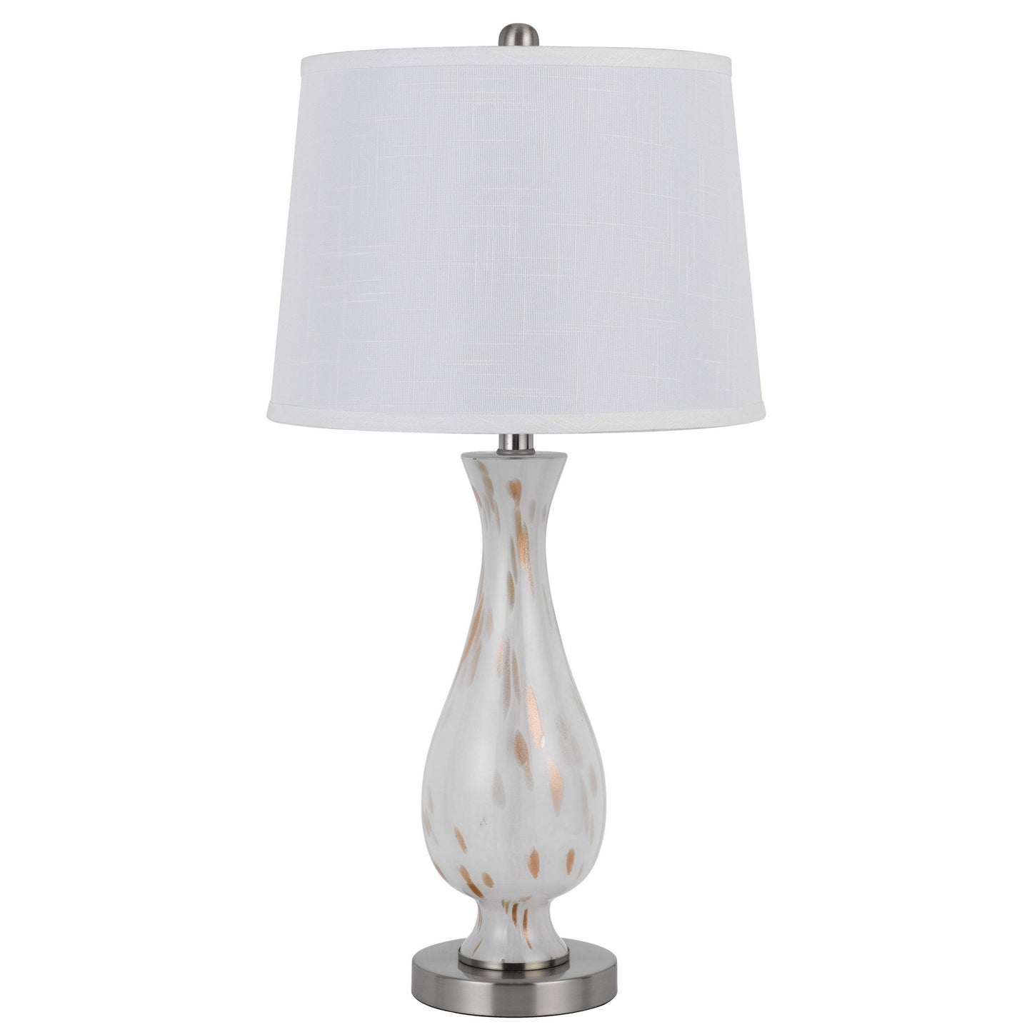 28 Inch Table Lamp Set of 2, White Shade, Elegant Curved Glass, Metal Base