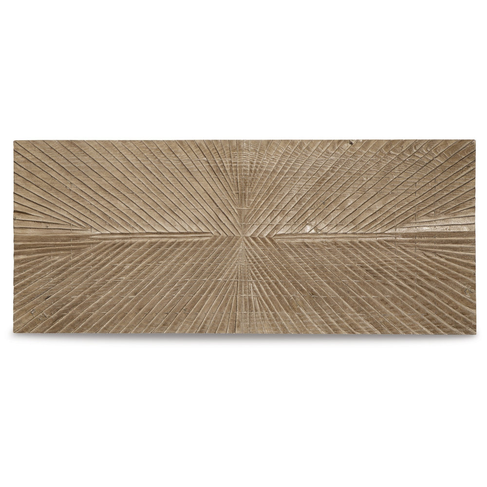 Ernest 20 x 48 Wall Decor, Carved Sunburst Design, Wood Panel, Brown Finish