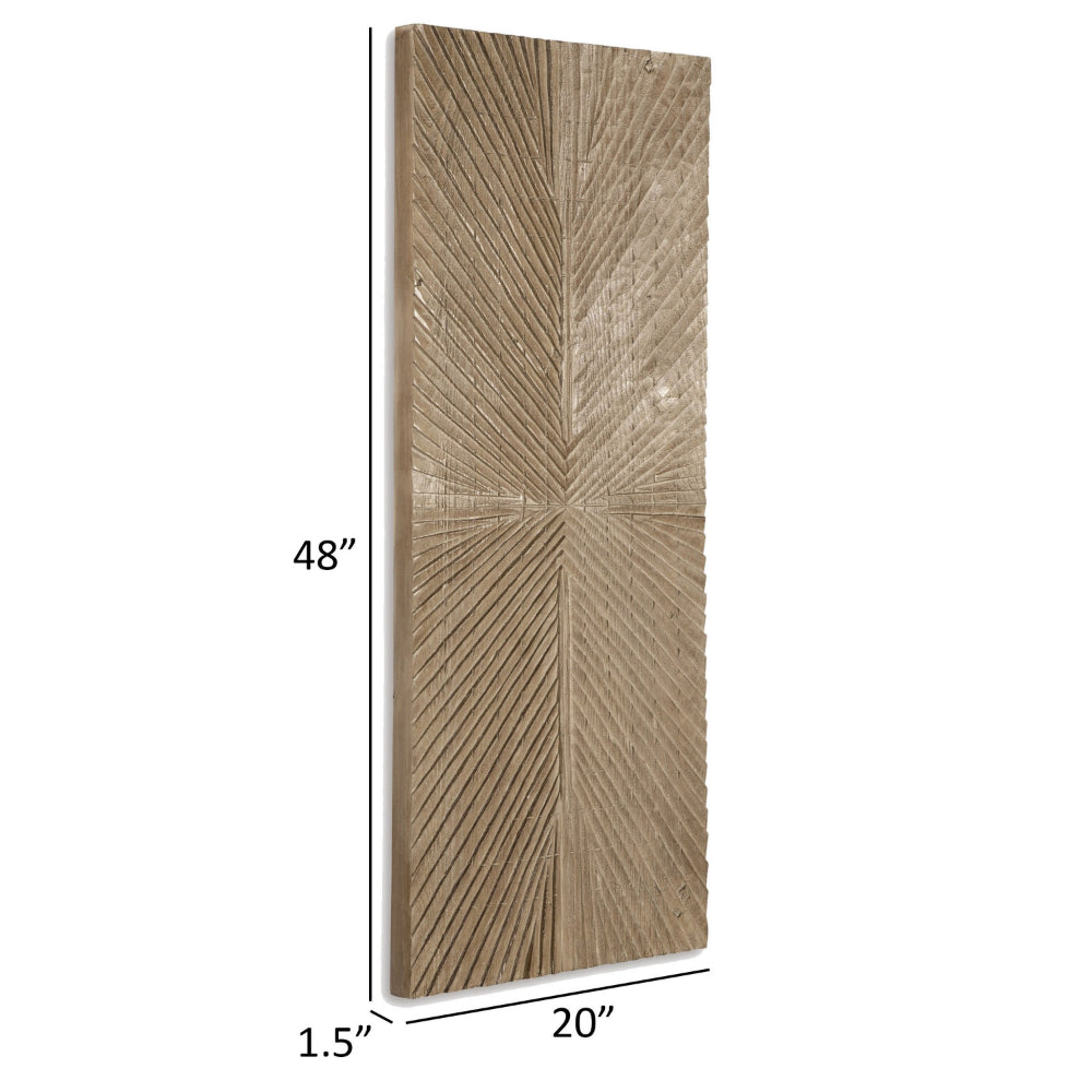 Ernest 20 x 48 Wall Decor, Carved Sunburst Design, Wood Panel, Brown Finish