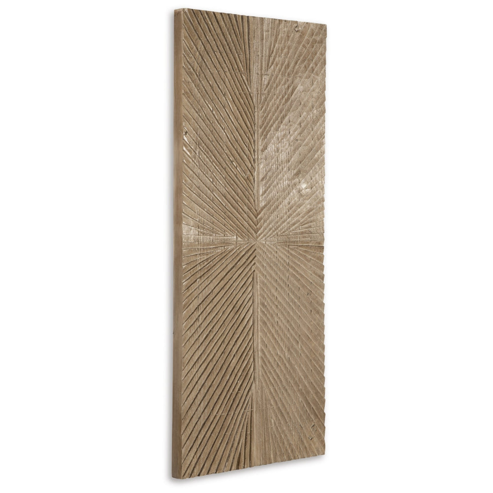 Ernest 20 x 48 Wall Decor, Carved Sunburst Design, Wood Panel, Brown Finish