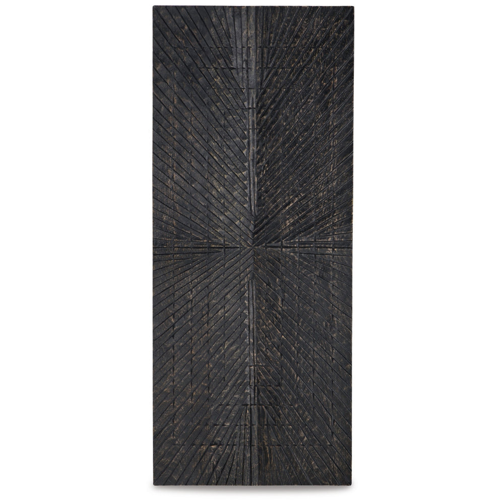 Ernest 20 x 48 Wall Decor, Carved Sunburst Design, Wood Panel, Black Finish