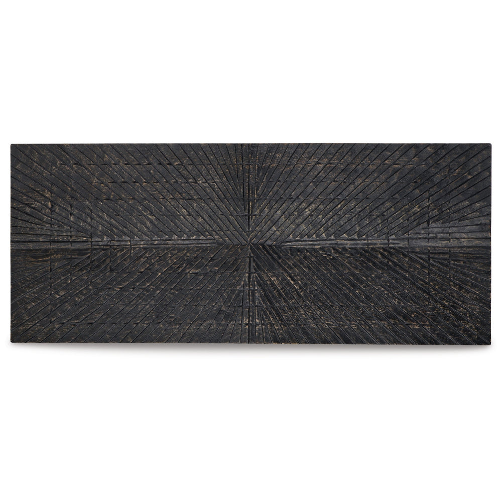 Ernest 20 x 48 Wall Decor, Carved Sunburst Design, Wood Panel, Black Finish