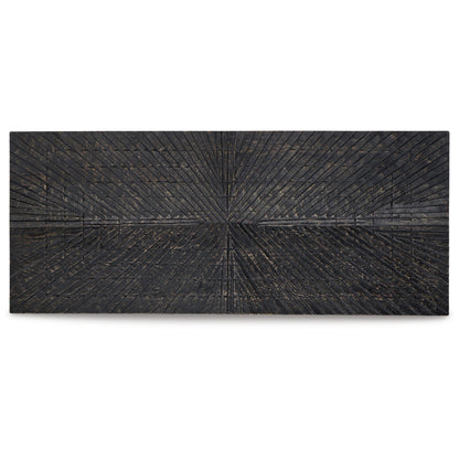 Ernest 20 x 48 Wall Decor, Carved Sunburst Design, Wood Panel, Black Finish