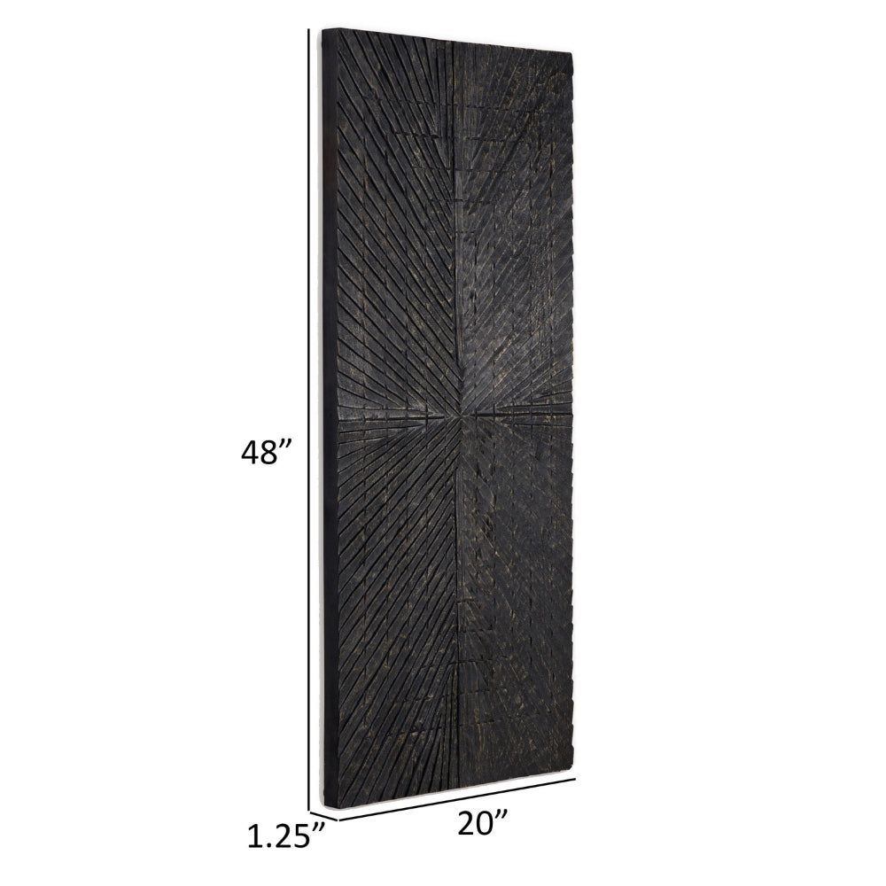 Ernest 20 x 48 Wall Decor, Carved Sunburst Design, Wood Panel, Black Finish
