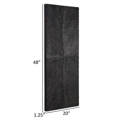 Ernest 20 x 48 Wall Decor, Carved Sunburst Design, Wood Panel, Black Finish
