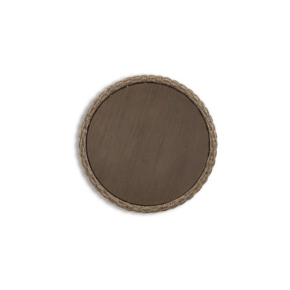 22 Inch Outdoor End Table, Round Shape, Handwoven Resin Wicker, Beige Brown
