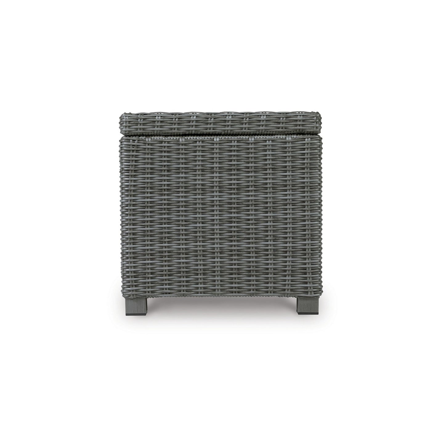 Ellie 23 Inch Outdoor End Table, Lower Shelf, Gray Resin Wicker, Metal