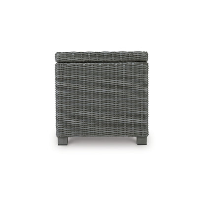 Ellie 23 Inch Outdoor End Table, Lower Shelf, Gray Resin Wicker, Metal