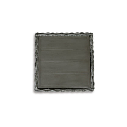 Ellie 23 Inch Outdoor End Table, Lower Shelf, Gray Resin Wicker, Metal