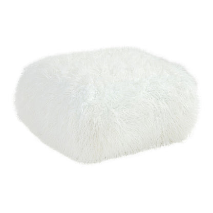 Ammy 27 Inch Square Ottoman, Foam, Modern Soft White Faux Fur Upholstery