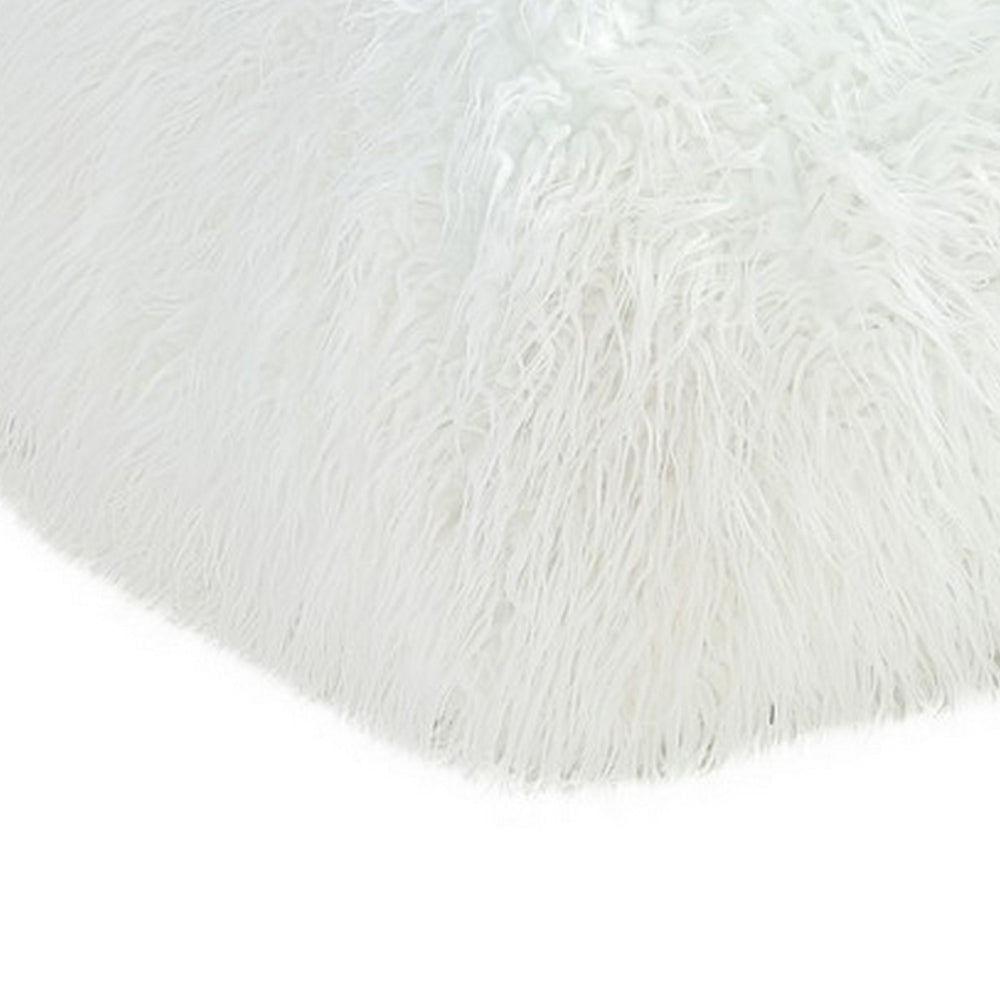 Ammy 27 Inch Square Ottoman, Foam, Modern Soft White Faux Fur Upholstery