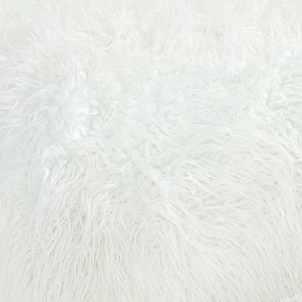 Ammy 27 Inch Square Ottoman, Foam, Modern Soft White Faux Fur Upholstery