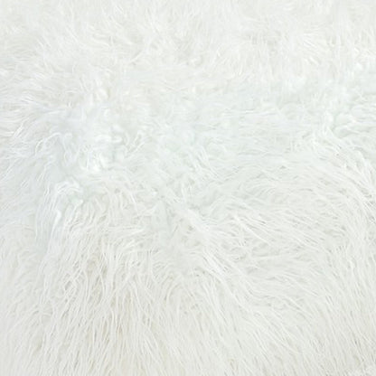 Ammy 27 Inch Square Ottoman, Foam, Modern Soft White Faux Fur Upholstery