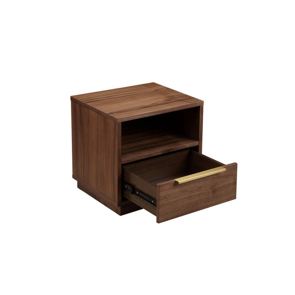 Tommy 18 Inch Nightstand, 1 Drawer with Handle, 1 Storage Cubby, Brown Gold