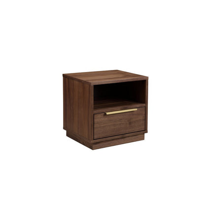 Tommy 18 Inch Nightstand, 1 Drawer with Handle, 1 Storage Cubby, Brown Gold