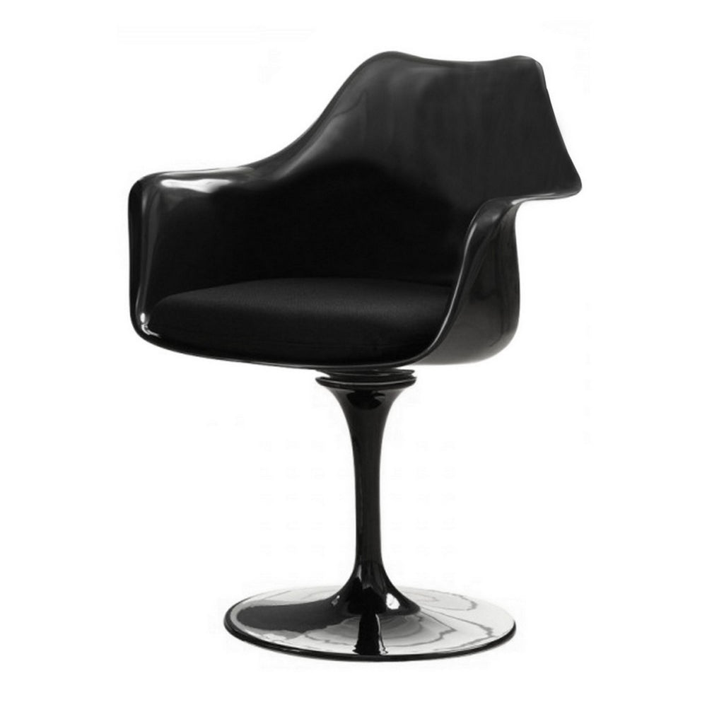 Sufi 27 Inch Swivel Dining Armchair, Unique Artisan Shape, Black Round Base