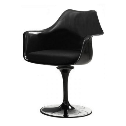 Sufi 27 Inch Swivel Dining Armchair, Unique Artisan Shape, Black Round Base