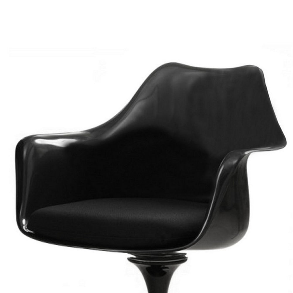 Sufi 27 Inch Swivel Dining Armchair, Unique Artisan Shape, Black Round Base