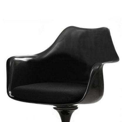 Sufi 27 Inch Swivel Dining Armchair, Unique Artisan Shape, Black Round Base