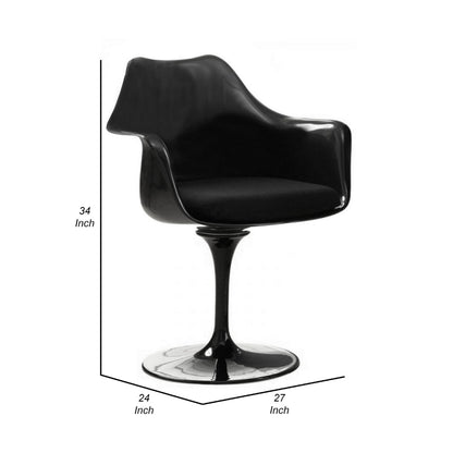 Sufi 27 Inch Swivel Dining Armchair, Unique Artisan Shape, Black Round Base