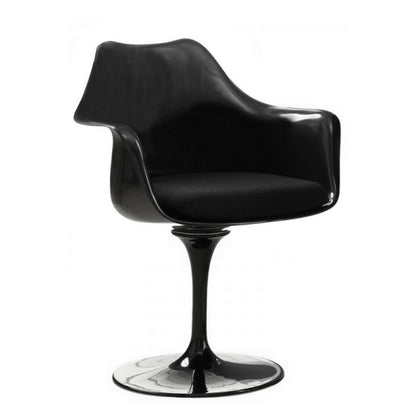 Sufi 27 Inch Swivel Dining Armchair, Unique Artisan Shape, Black Round Base