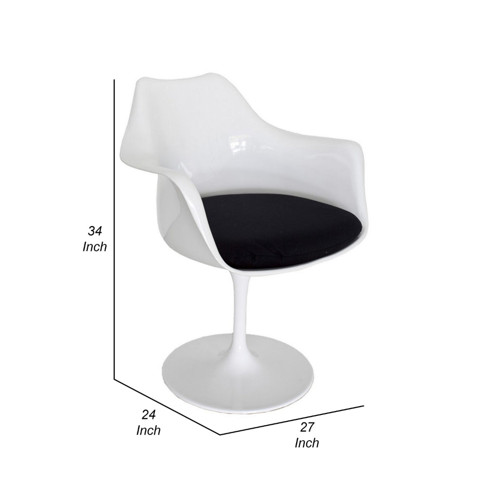 Sufi 27 Inch Swivel Dining Armchair, Unique Artisan Shape, White Round Base