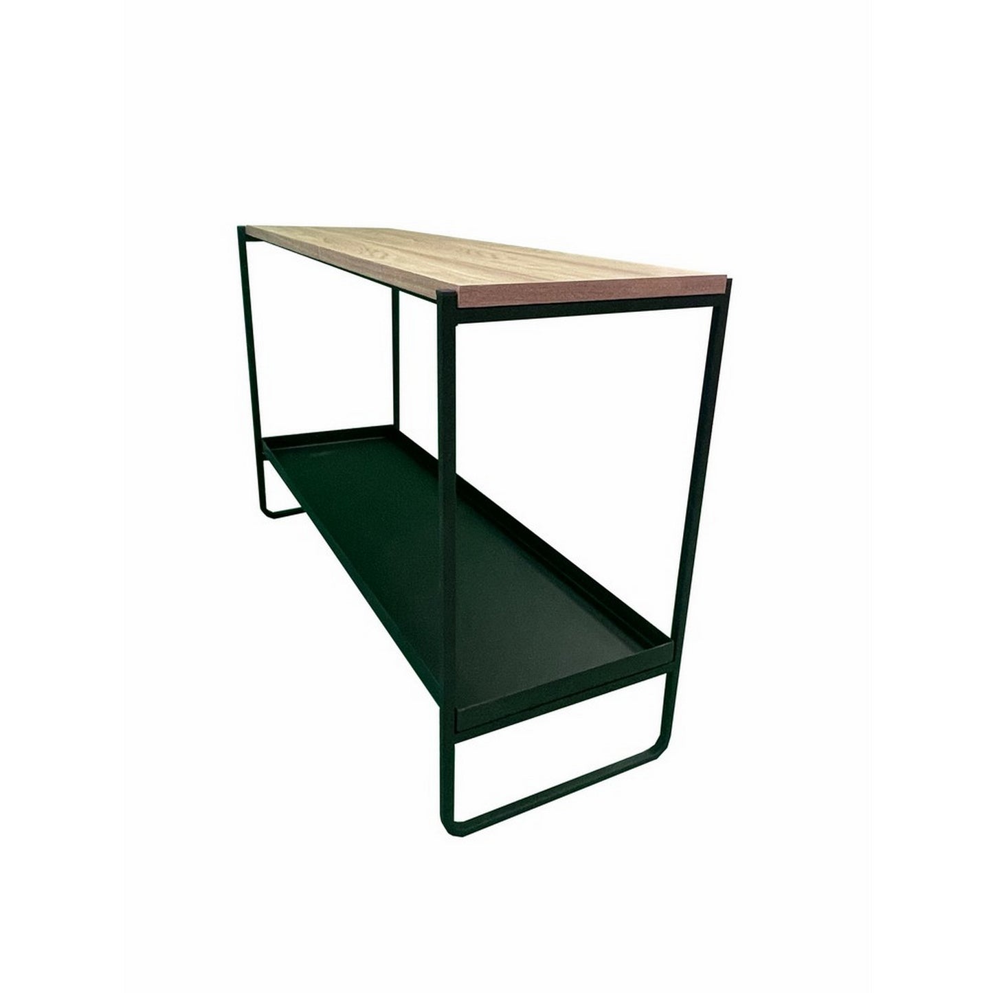 Evon 39 Inch Console Table, Natural Brown Wood Top and Shelf, Black Metal