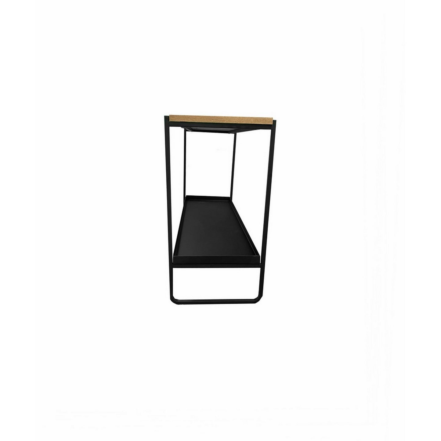 Evon 39 Inch Console Table, Natural Brown Wood Top and Shelf, Black Metal