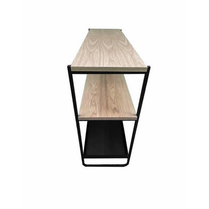 Evon 40 Inch Shelving Unit, Natural Brown Wood Top, 3 Shelves, Black Metal