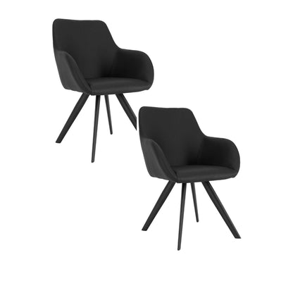 Simha 24 Inch Set of 2 Dining Armchairs, Foam, Modern Black Faux Leather
