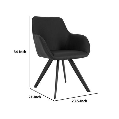 Simha 24 Inch Set of 2 Dining Armchairs, Foam, Modern Black Faux Leather