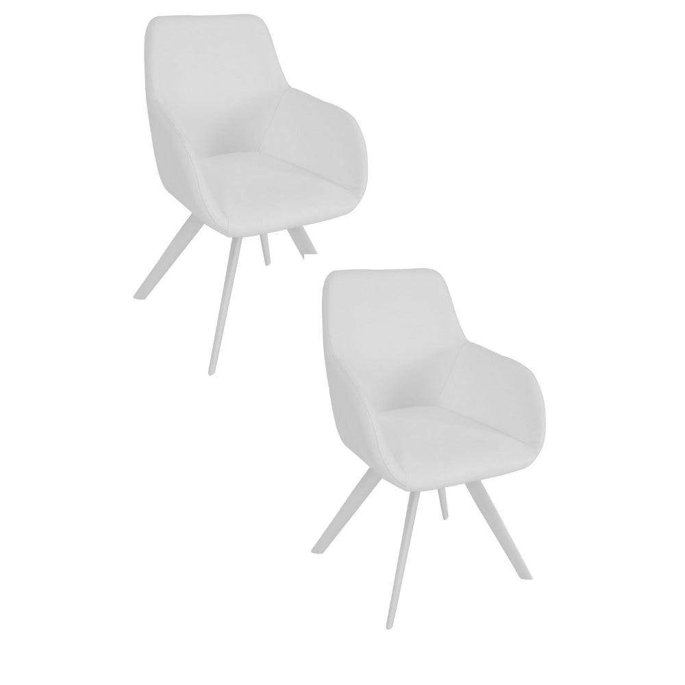 Simha 24 Inch Set of 2 Dining Armchairs, Foam, Modern White Faux Leather