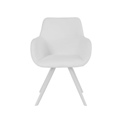 Simha 24 Inch Set of 2 Dining Armchairs, Foam, Modern White Faux Leather