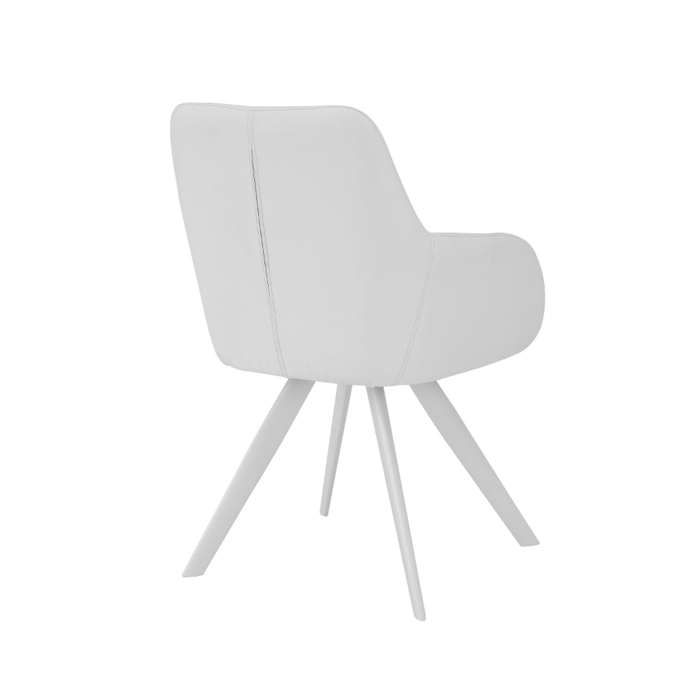 Simha 24 Inch Set of 2 Dining Armchairs, Foam, Modern White Faux Leather