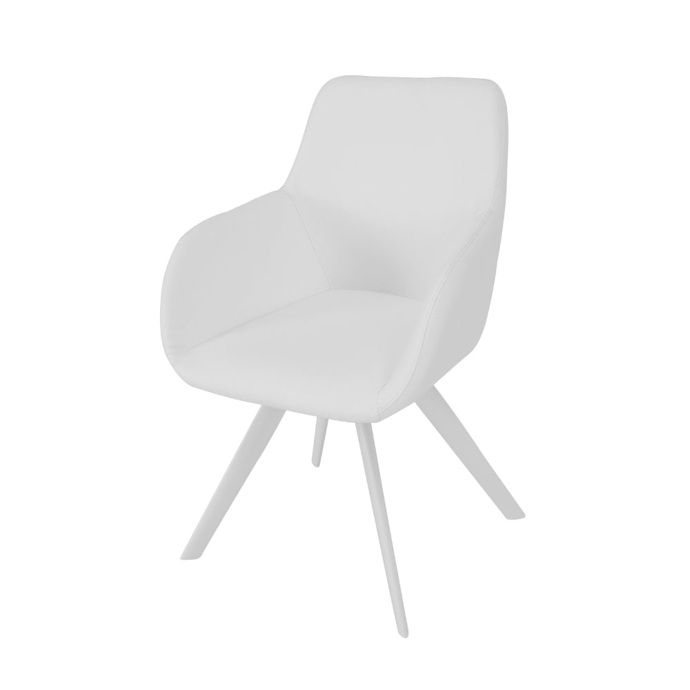 Simha 24 Inch Set of 2 Dining Armchairs, Foam, Modern White Faux Leather
