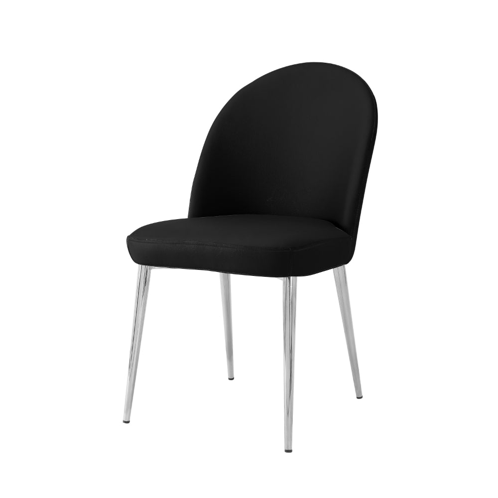 Era 24 Inch Set of 2 Dining Chairs, Curved Back, Black Faux Leather, Chrome