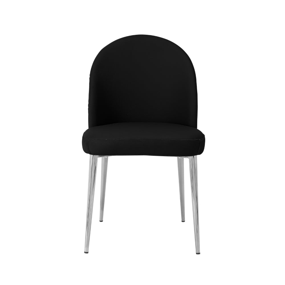 Era 24 Inch Set of 2 Dining Chairs, Curved Back, Black Faux Leather, Chrome