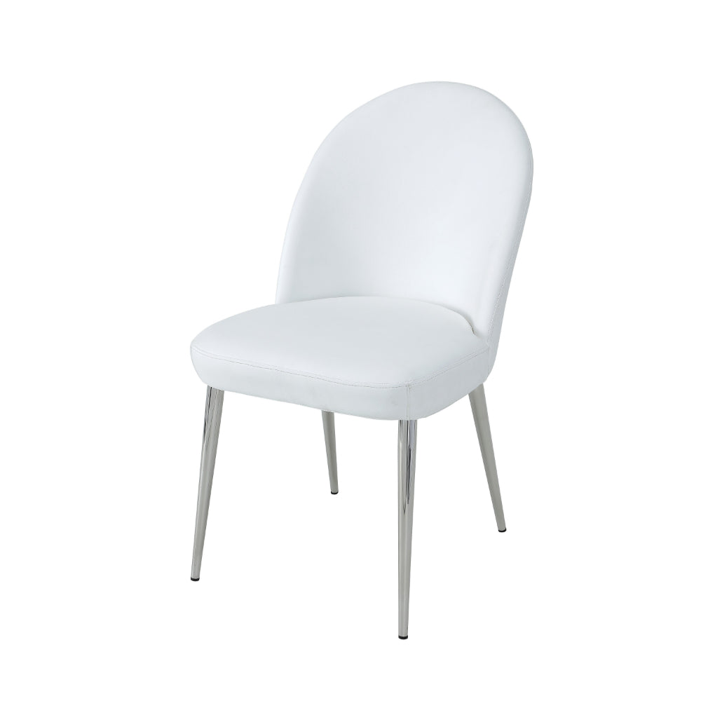 Era 24 Inch Set of 2 Dining Chairs, Curved Back, White Faux Leather, Chrome