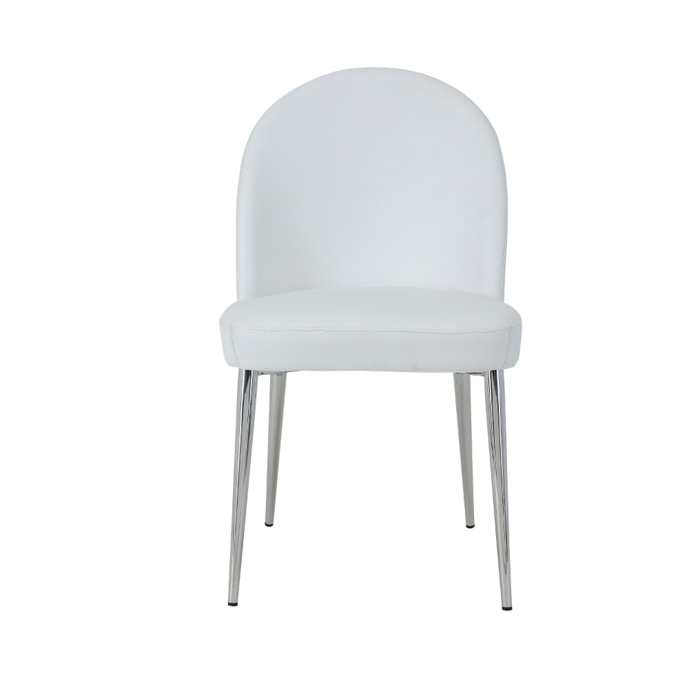 Era 24 Inch Set of 2 Dining Chairs, Curved Back, White Faux Leather, Chrome