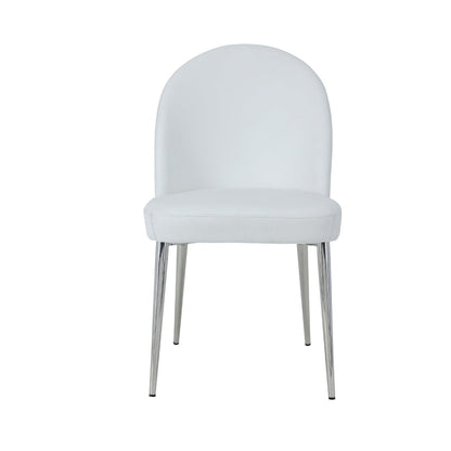 Era 24 Inch Set of 2 Dining Chairs, Curved Back, White Faux Leather, Chrome