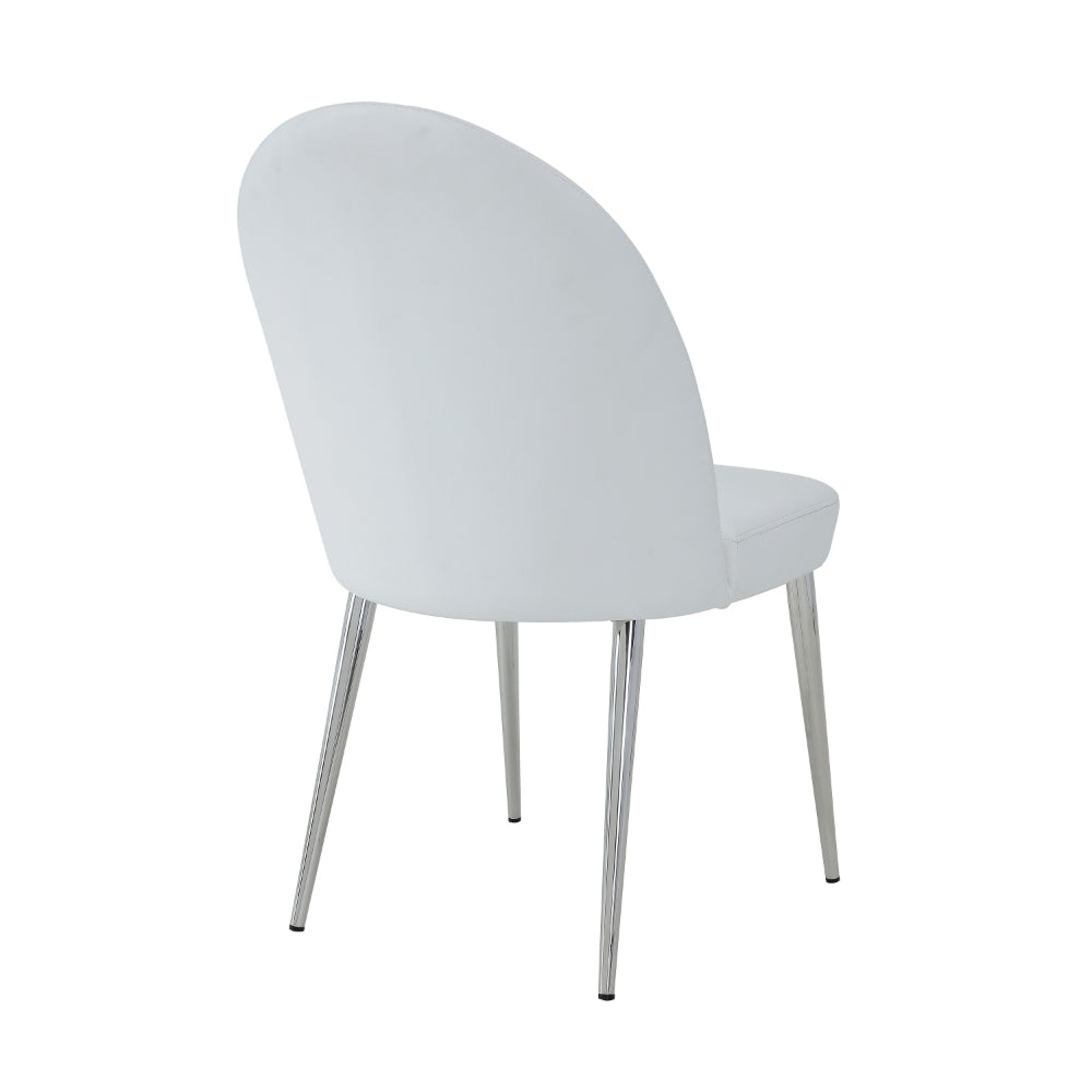 Era 24 Inch Set of 2 Dining Chairs, Curved Back, White Faux Leather, Chrome