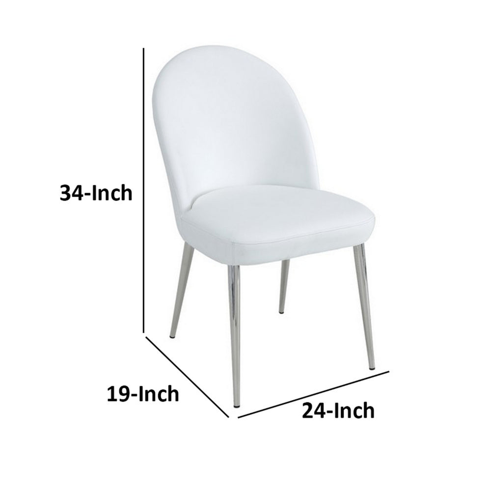 Era 24 Inch Set of 2 Dining Chairs, Curved Back, White Faux Leather, Chrome