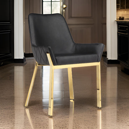 Fuma 23 Inch Dining Accent Chair Set of 2, Tufted, White Faux Leather, Gold