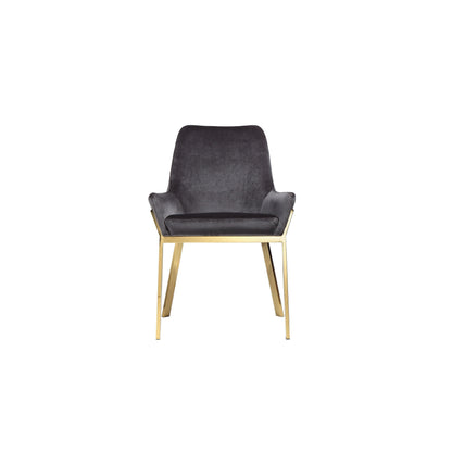 Fuma 23 Inch Dining Accent Chair Set of 2, Tufted, Gray Velvet Upholstry, Gold