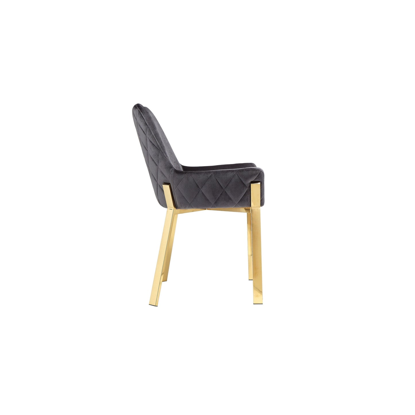 Fuma 23 Inch Dining Accent Chair Set of 2, Tufted, Gray Velvet Upholstry, Gold