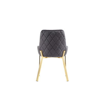 Fuma 23 Inch Dining Accent Chair Set of 2, Tufted, Gray Velvet Upholstry, Gold