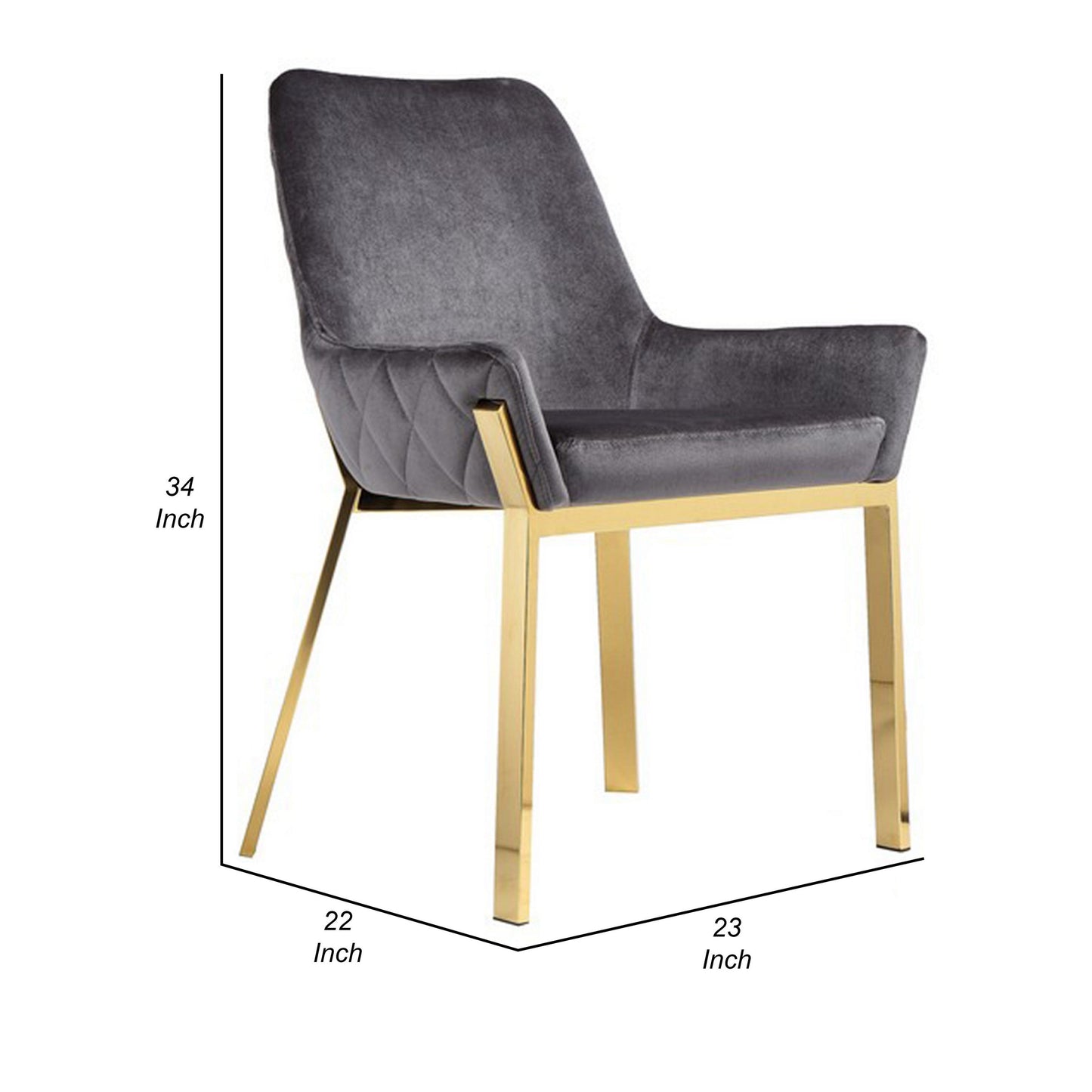Fuma 23 Inch Dining Accent Chair Set of 2, Tufted, Gray Velvet Upholstry, Gold