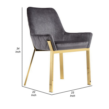 Fuma 23 Inch Dining Accent Chair Set of 2, Tufted, Gray Velvet Upholstry, Gold