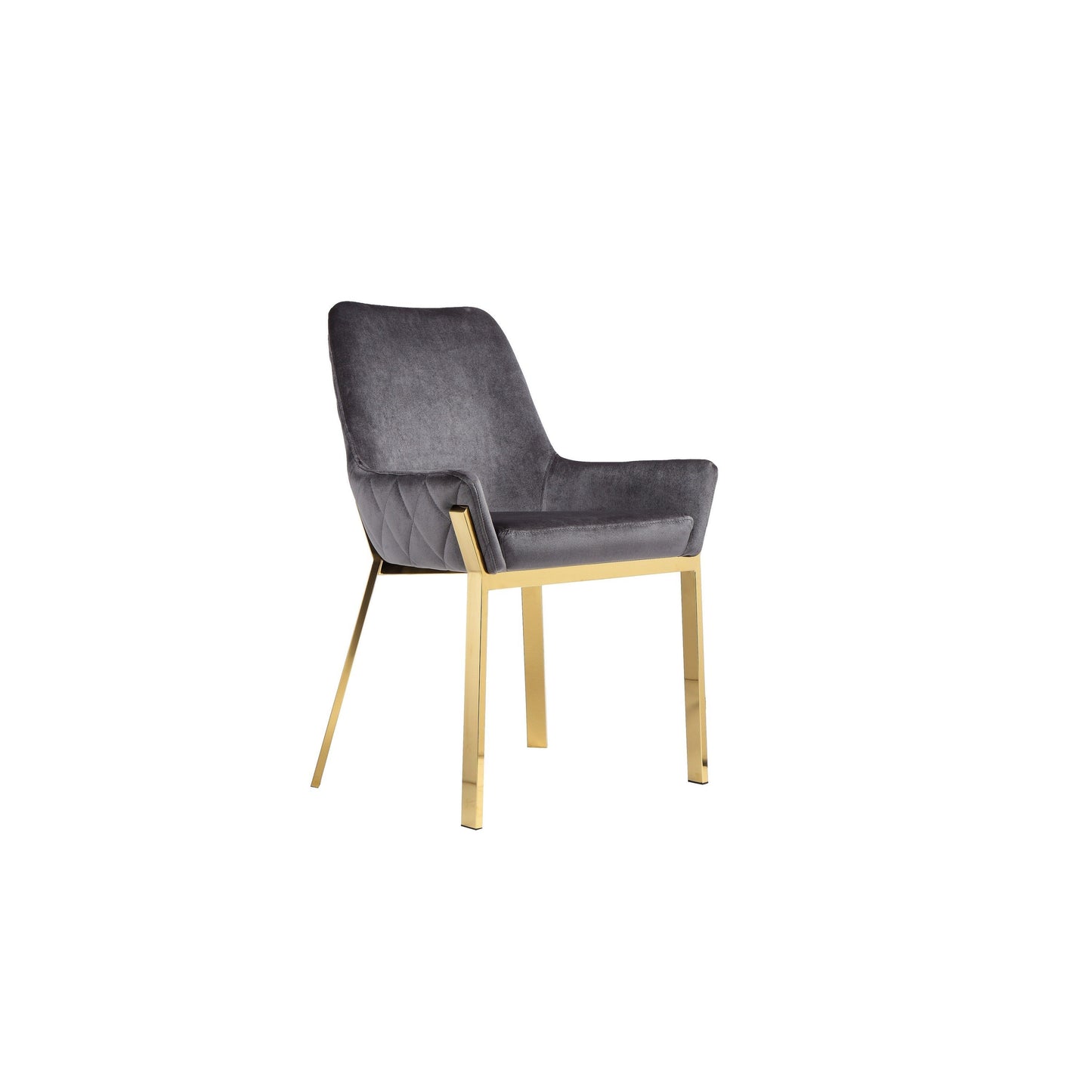 Fuma 23 Inch Dining Accent Chair Set of 2, Tufted, Gray Velvet Upholstry, Gold